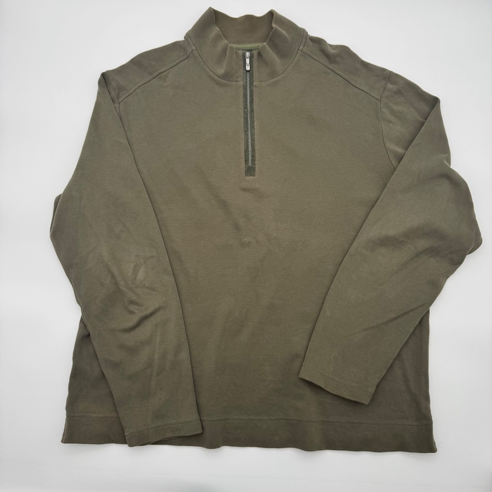 Tommy Bahama Mens Olive Green 100% Pima‎ Cotton Quarter Zip Pullover Sweater L